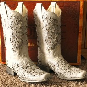 Corral White Glitter Inlay Western Boots